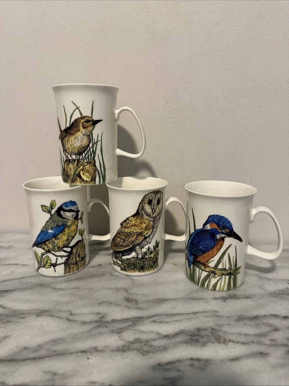 Wildlife Birds Porcelain Mugs Set - Blue, Brown, White - waterside brand